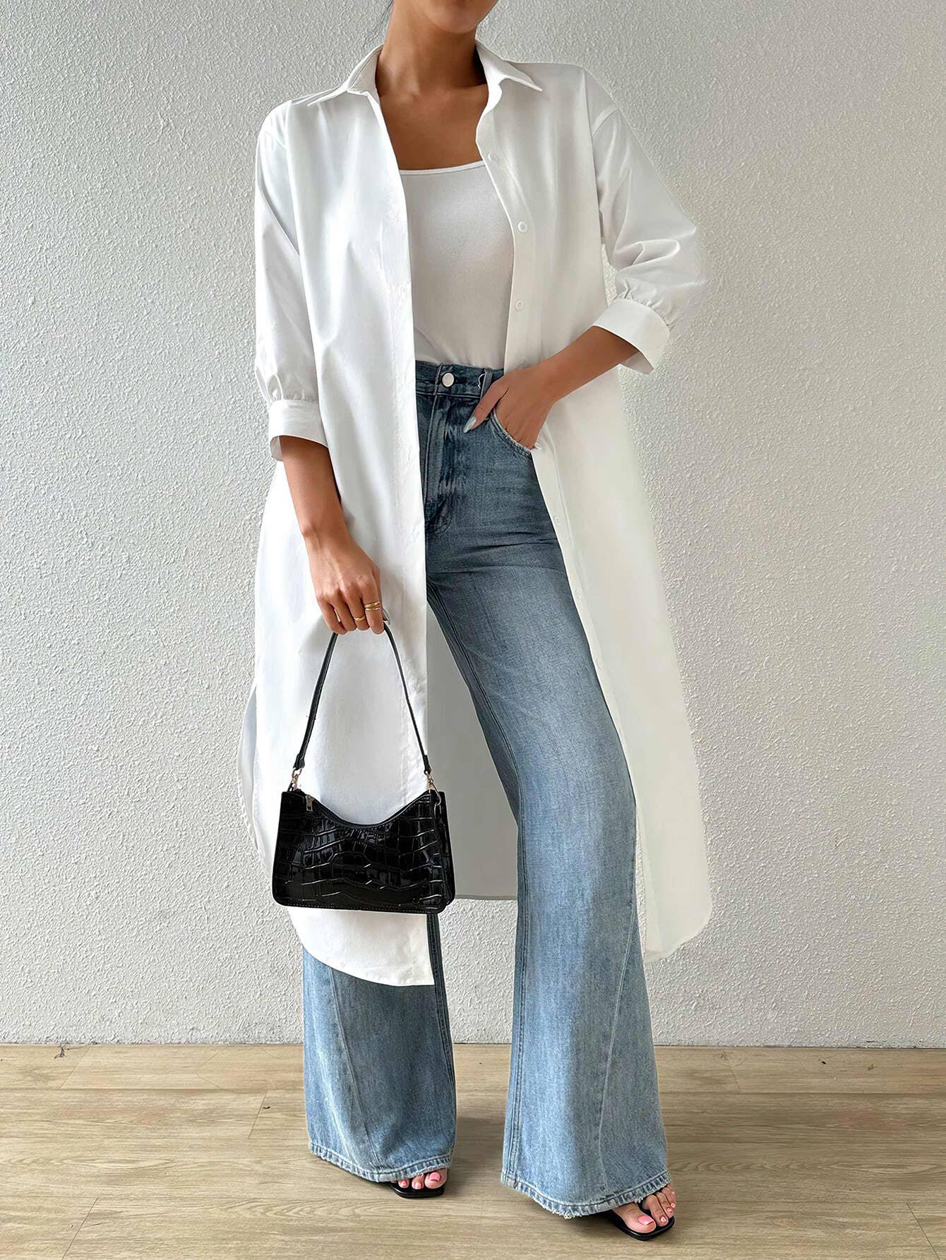 Versatile Mid-Sleeve Long Cardigan Shirt