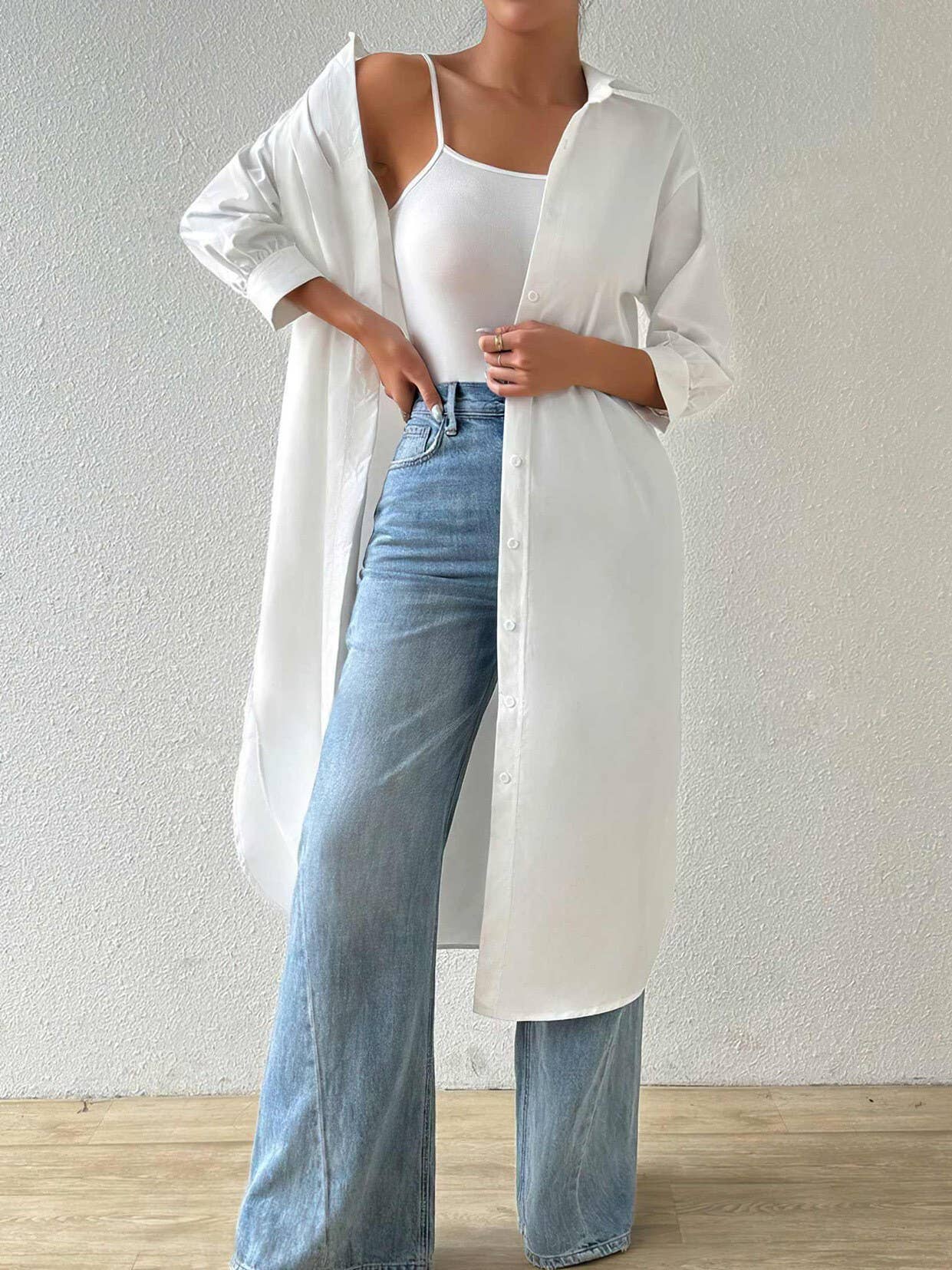Versatile Mid-Sleeve Long Cardigan Shirt