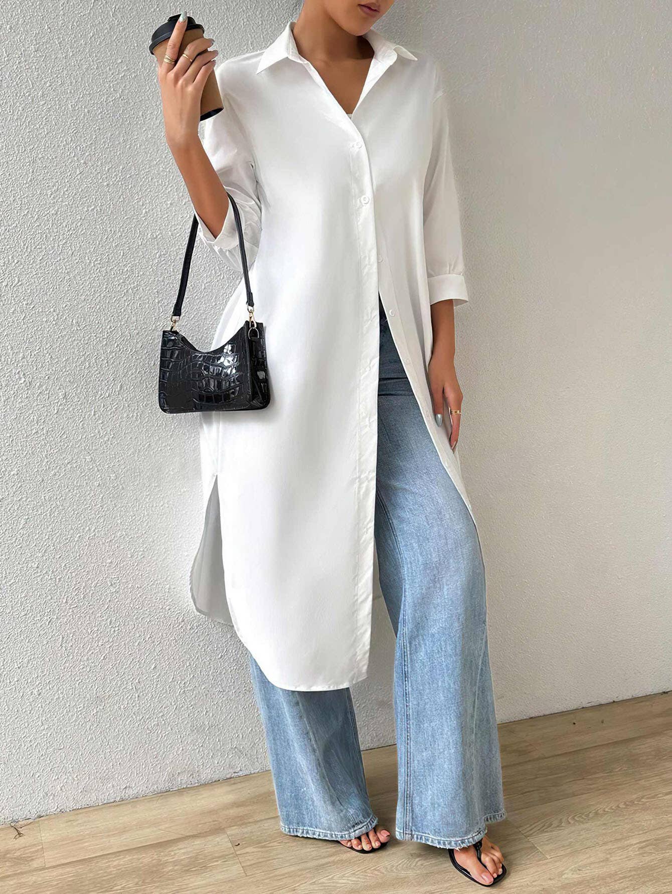 Versatile Mid-Sleeve Long Cardigan Shirt