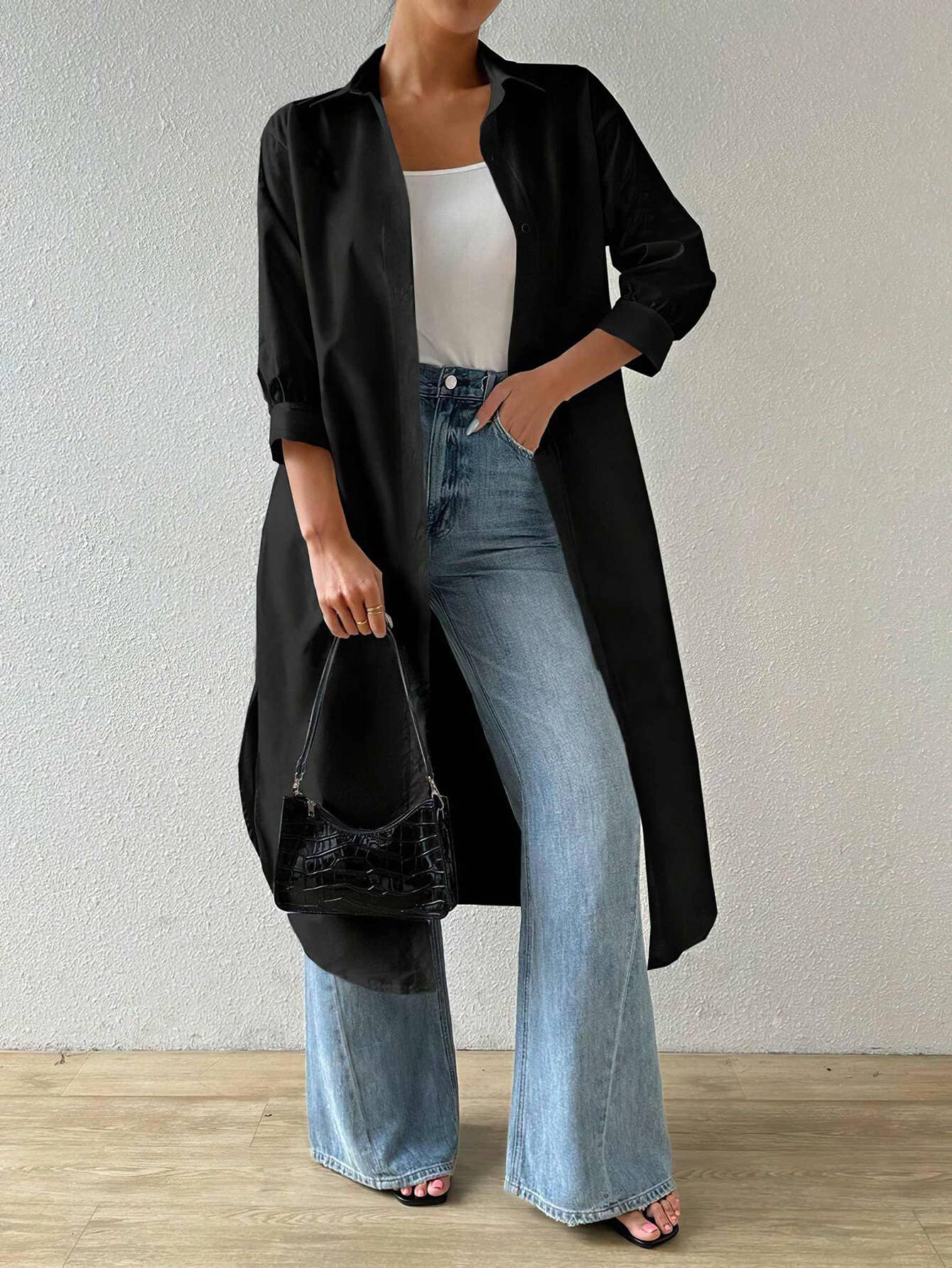 Versatile Mid-Sleeve Long Cardigan Shirt